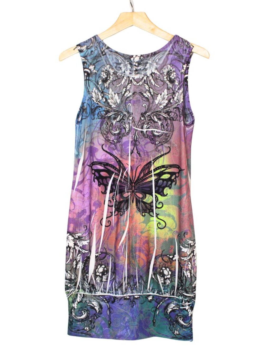 Y2K tattoo print tie dye bubble hem jersey shore colorful club dress L - Picture 2 of 10